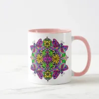 Purple and Pink Dragonfly and Flowers Mandala Mug