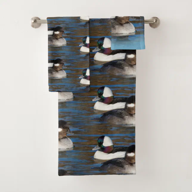 Cute Bufflehead Ducks Lovebirds at Winter Pond Bath Towel Set