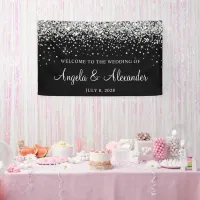 Silver Glitter on Black Wedding Welcome Banner