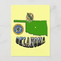 Oklahoma Map, seal and Picture Text Postcard