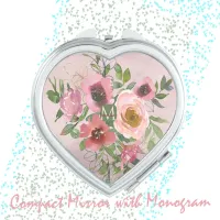 Vintage Pink Monogram Floral Compact Mirror