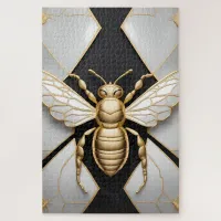 Golden Honeybee on Floral Canvas Jigsaw Puzzle