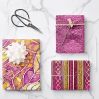 Magenta Gold Christmas Patterns #2#21#32  ID1009 Wrapping Paper Sheets