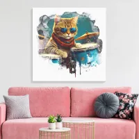 *~* TEAL Percussionist Cool Cat AP91 DRUMMER Canvas Print