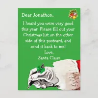 Personalize this "Postcard for Santa Claus" Holiday Postcard