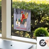 Vintage Santa Driving Modern Snow Scene 8x8 Vinyl Window Cling