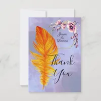 Quirky Flame Orange Feather with Pastel Flowers  Thank You Card