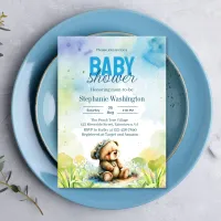 Modern Teddy Bear Baby Girl Shower Invitation