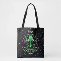 Alien Playing Video Games | Stellar Game Smasher Tote Bag