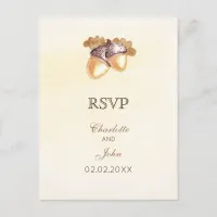 watercolor acorns oak leaves fall wedding rsvp invitation postcard