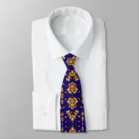 Elegant golden roses on royal blue neck tie