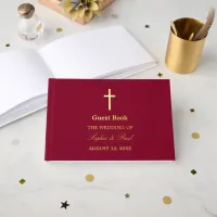 Elegant Cross Real Foil Burgundy Wedding Foil Guest Book