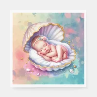 Baby Girl in a Seashell Baby Shower  Napkins