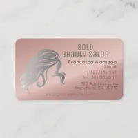 Beauty Salon Stylist Metallic Rose Gold + Silver Business Card