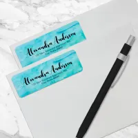 Trendy Chic Blue Turquoise Watercolor Fancy Script Label