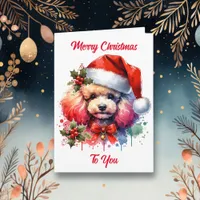 Sweet Watercolor Poodle and Christmas Greetings Card