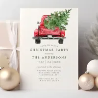 Watercolor Vintage Red Truck Christmas Party Invitation