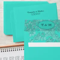 Turquoise Romantic Daisies Floral Wedding Envelope