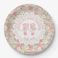 Rustic Wood and Pink Flowers Paper Plates