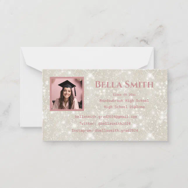 Modern Glitter Photo Graduation Dusty Pink  Note Card