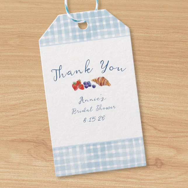Dusty Blue Gingham Brunch Bridal Shower Thank You Gift Tags