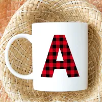 Red and Black Buffalo Check Bold Letter A Monogram Coffee Mug