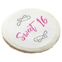 Hot Pink Chic Doodle Modern Script Sweet 16 Sugar Cookie