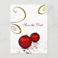 red ornament winter wedding save the date announcement postcard