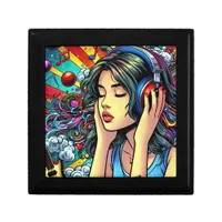 Girl Listening to Music on Headphones Psychedelic Gift Box