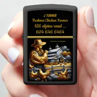 Cochin Farmer Caring for Vibrant Chickens Zippo Lighter