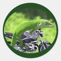 Green Hawaiian Gecko Rider Classic Round Sticker