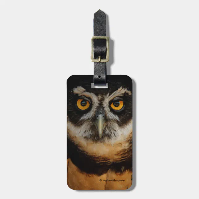 Mesmerizing Golden Eyes of a Spectacled Owl Luggage Tag