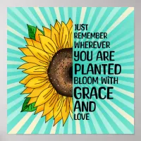 Inspirational Quote and Hand Drawn Sunflower Poster