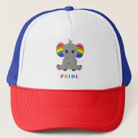 LGBTQ gay pride - cute elephant with rainbow flag Trucker Hat