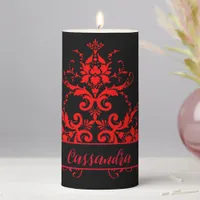 Romantic, Elegant Vintage Red Damask  Pillar Candle