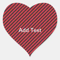 Black Red Thin Diagonal Stripes Heart Sticker