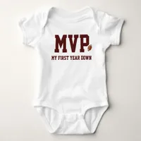 Football First Year Down 1st Birthday Baby Bodysuit