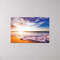 Gorgeous Waves on a Sandy Beach and Sunset Canvas Print