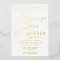 Church Ceremony Celebration, Rustic Script Wedding Foil Invitation