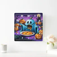 A playful ghost enjoying Halloween festivities Square Wall Clock