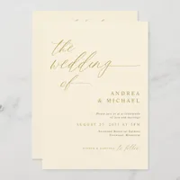 Modern Romantic Wedding Cream and Gold Invitation