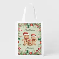 Cute Gingerbread Cookie Family Christmas Grocery Bag