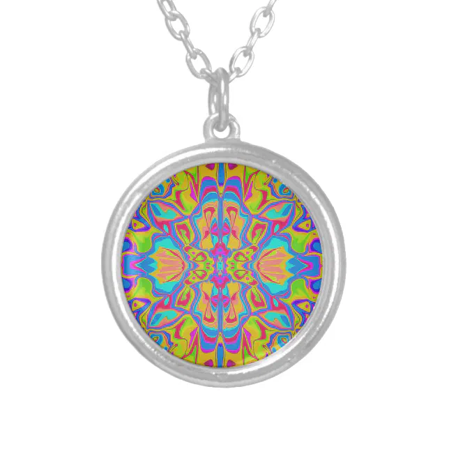 Psychedelic groovy symmetry silver plated necklace