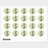 Cute little dinosaur with lots of colorful balloon classic round sticker