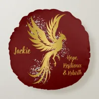 Glam Gold Phoenix Silver Glitter Monogram Maroon | Round Pillow