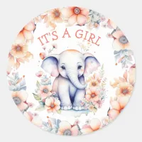 Cute Baby Elephant Girl's Baby Shower  Classic Round Sticker
