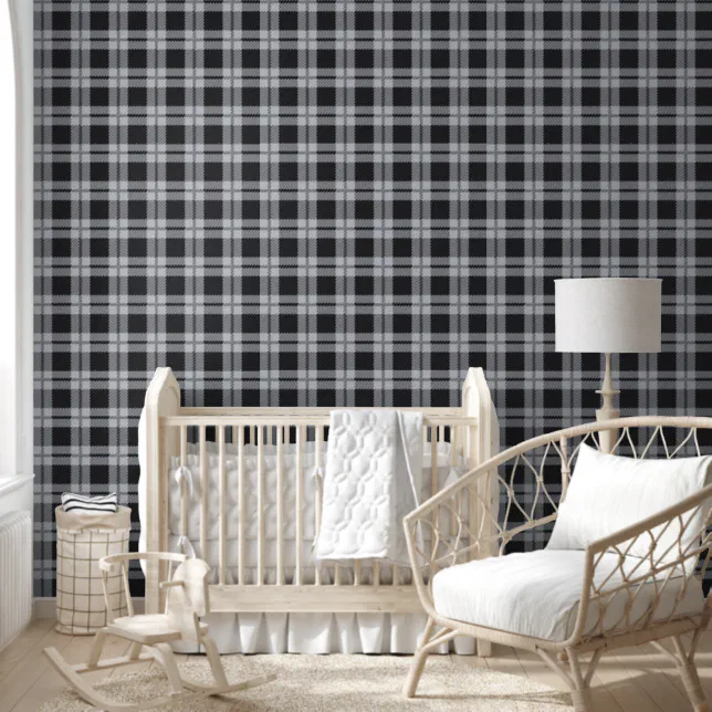 Pattern Black Gray Plaid Checks Room Office  Wallpaper