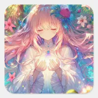 Magical Ethereal Anime Girl  Square Sticker