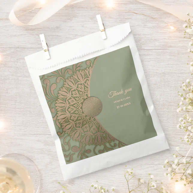 Elegant Modern Sage green & gold classic mandala Favor Bag