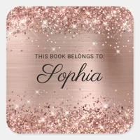 Glittery Rose Gold Foil Elegant Calligraphy Book Square Sticker